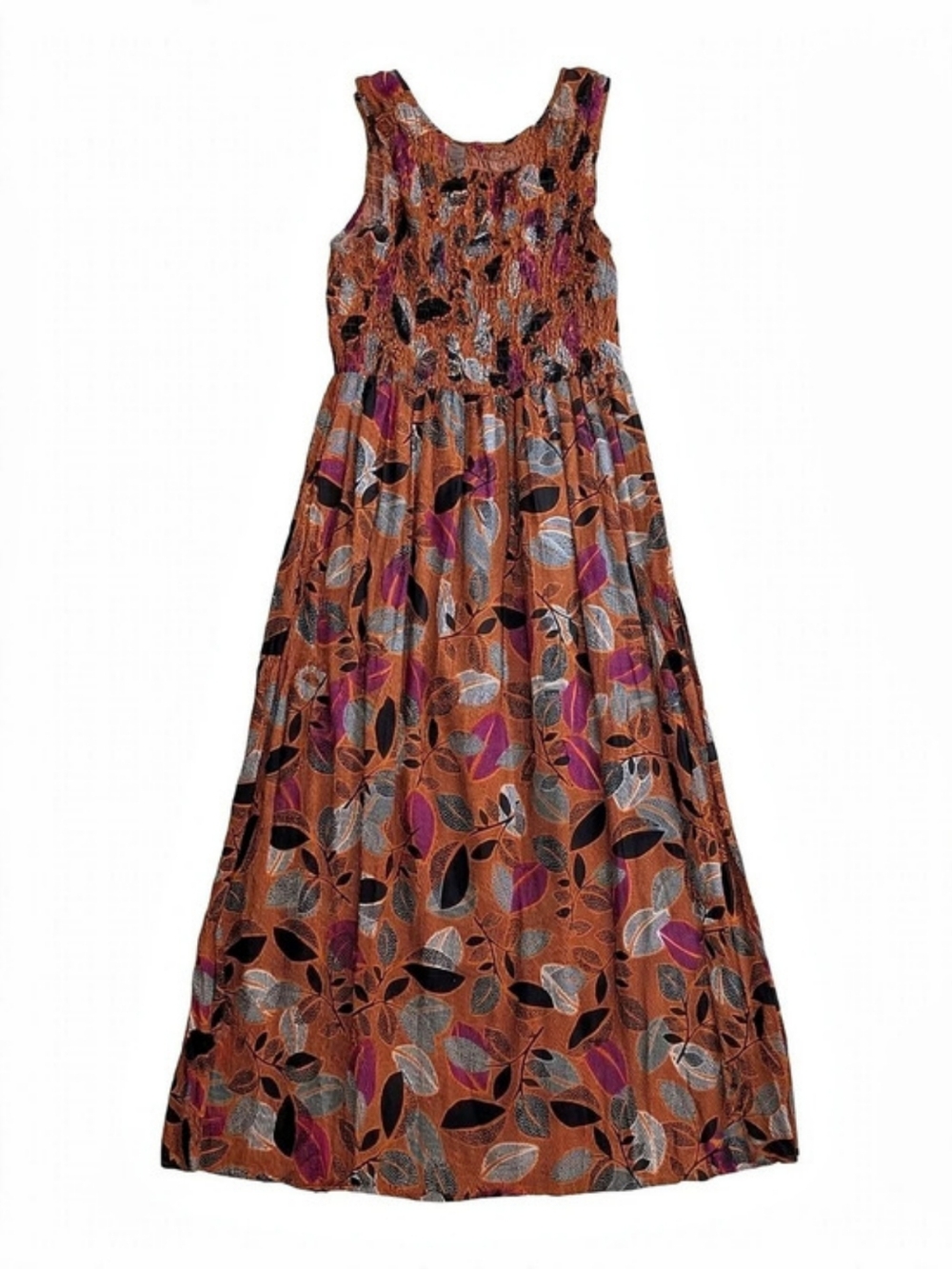 Jane Ashley Abstract Print Maxi Dress in Brown & Purple Size Large